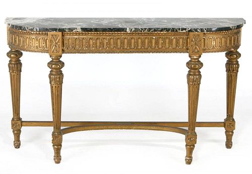 A LATE 19C. LOUIS XVI STYLE GILTWOOD & MARBLE CONSOLE