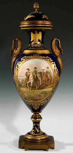 A 19TH C. NAPOLEONIC ORMOLU-MOUNTED SEVRES-TYPE URN
