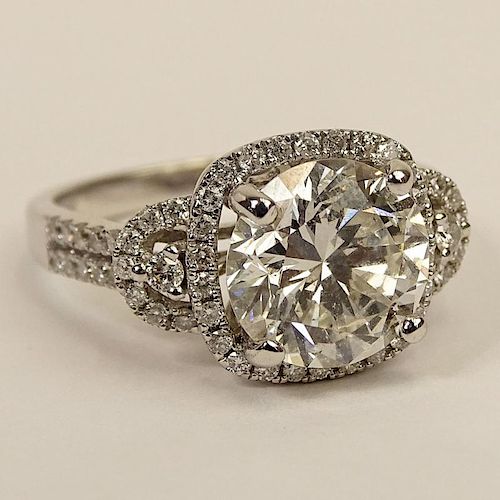 EGL Certified 3.03 Carat Round Brilliant Cut Diamond and 14 Karat White Gold Engagement Ring