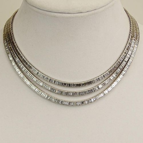 Lady's Vintage Approx. 55.0 carat Baguette Cut Diamond and Platinum Three (3) Strand Necklace