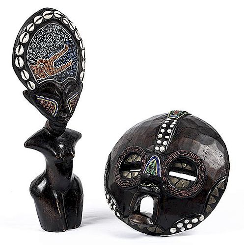 Asante Style Akuaba Fertility Doll and Luba Style Kifwebe Mask  