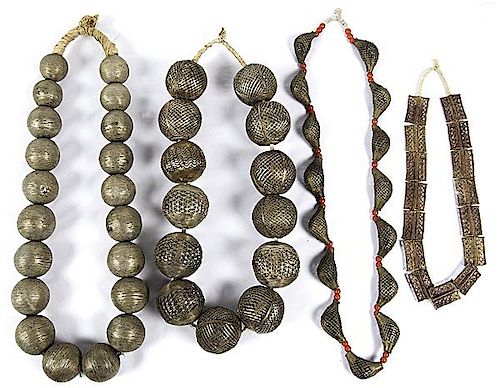 Four Ivory Coast Baule Brass Bead Necklaces 