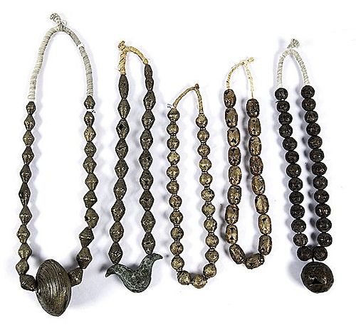 Five Ivory Coast Baule Brass Bead Necklaces 