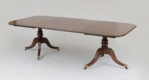 GEORGE III STYLE TWO PEDESTAL MAHOGANY DINING TABLE