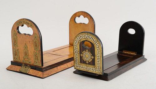 TWO VICTORIAN GILT-METAL-MOUNTED WOOD BOOK HOLDERS