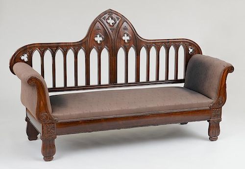 CONTINENTAL NEO-GOTHIC CARVED ROSEWOOD SOFA