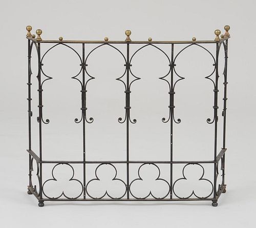 CONTINENTAL GOTHIC STYLE WROUGHT-IRON AND BRASS FIRE SCREEN