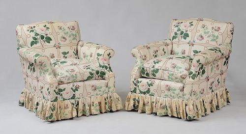 PAIR OF LARGE CHINTZ UPHOLSTERED CLUB CHAIRS