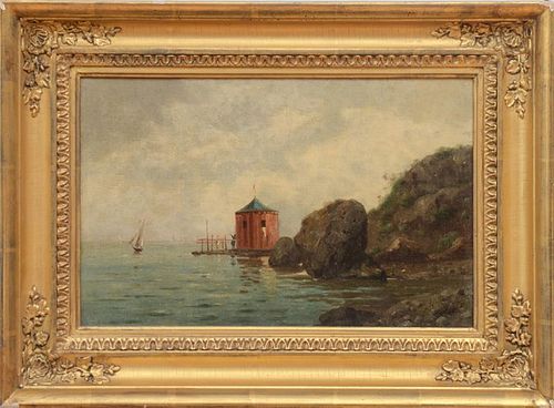AMERICAN SCHOOL: SAILBOATS; AND ON THE SHORE