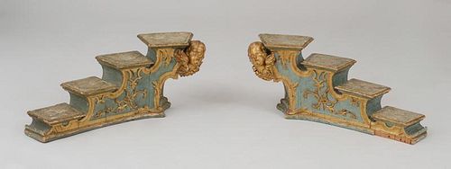 PAIR OF ITALIAN ROCOCO PAINTED AND PARCEL-GILT LIBRARY STEPS, VENETIAN
