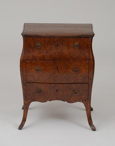 CONTINENTAL ROCOCO METAL-MOUNTED KINGWOOD PARQUETRY PETITE COMMODE, PROBABLY ITALIAN