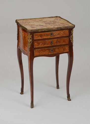 LOUIS XV GILT-BRONZE-MOUNTED MAHOGANY AND TULIPWOOD MARQUETRY TABLE EN CHIFFONIÈRE, INDISTINCTLY SIGNED