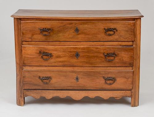 LOUIS XV STYLE PROVINCIAL WALNUT AND FRUITWOOD COMMODE