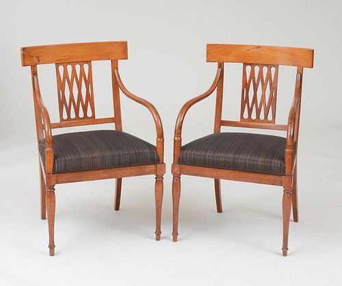 PAIR OF RUSSIAN NEOCLASSICAL STAINED FRUITWOOD ARMCHAIRS