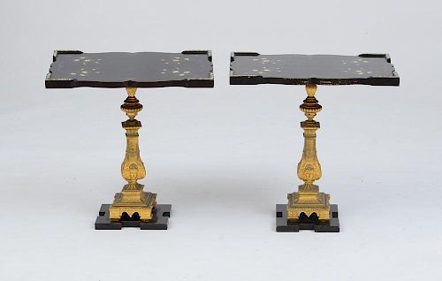 PAIR OF NAPOLEAN III GILT-BRONZE-MOUNTED EBONIZED AND MOTHER-OF-PEARL SIDE TABLES