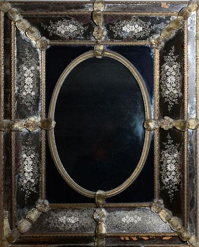 VENETIAN ETCHED GLASS MIRROR, 20TH CENTURY