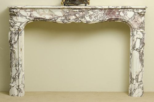 LOUIS XV STYLE CARVED BRECHE VIOLETTE MARBLE FIREPLACE SURROUND