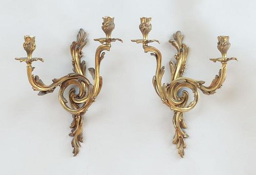 PAIR OF LOUIS XV STYLE GILT-BRONZE TWO-LIGHT WALL SCONCES