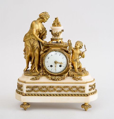 LOUIS XVI STYLE GILT-BRONZE AND MARBLE MANTLE CLOCK