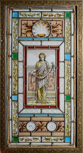 ENGLISH LEADED AND PAINTED GLASS PANEL, IN THE PRE-RAPHAELITE MANNER