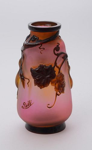 RELIEF-DECORATED GLASS VASE, IN THE STYLE OF GALLÉ