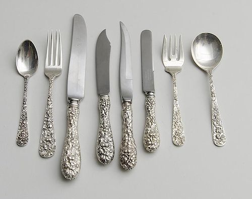 STEIFF SILVER TWO HUNDRED AND TWELVE-PIECE ASSEMBLED PART FLATWARE SERVICE INTHE "STEIFF ROSE" PATTERN