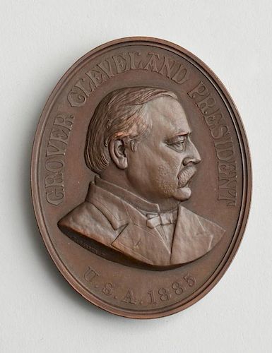 UNITED STATES, RARE GROVER CLEVELAND BRONZE OVAL INDIAN PEACE MEDAL, 1885
