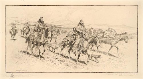 EDWARD BOREIN (1872-1945), Blackfoot Women Moving Camp, No. 2; Trail Herd, No. 2
