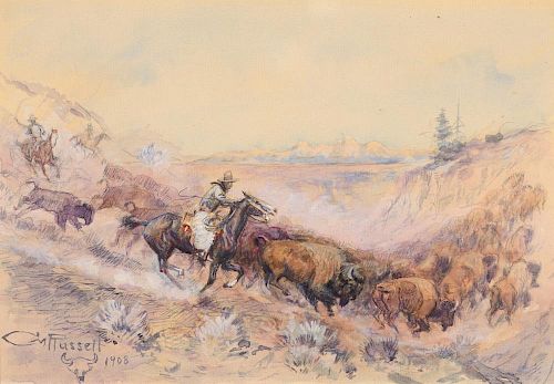 CHARLES M. RUSSELL (1864-1926), Pablo Buffalo Drive (1908)