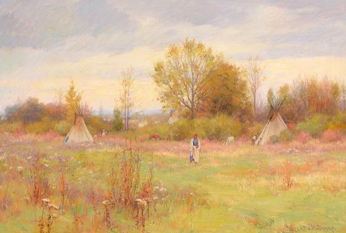 JOSEPH H. SHARP (1859-1953), Crow Camp Foot of Custer Battlefield, Mont.