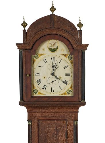 A LONG CASE CLOCK WITH 'S. HOADLEY PLYMOUTH' WOOD DIAL
