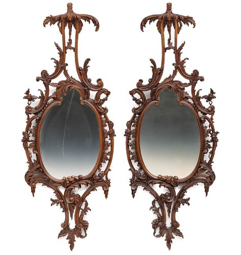 A FINE PAIR 19TH C. FRENCH CARVED WALNUT ROCOCO MIRRORS