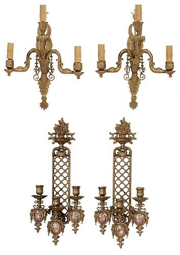 Two Pairs Empire Style Gilt Metal