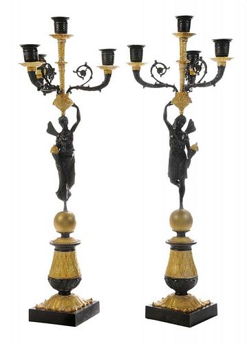 Pair Empire Patinated and Gilt Bronze