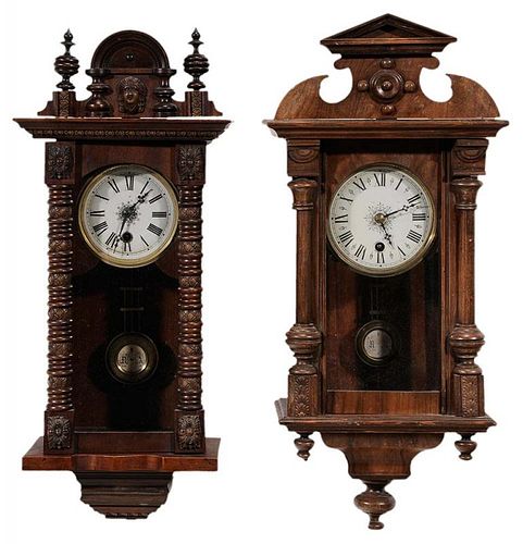 Two Regulator Wooden Wall Clocks