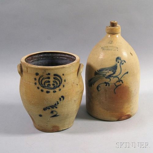 Two Cobalt-decorated Stoneware Vessels