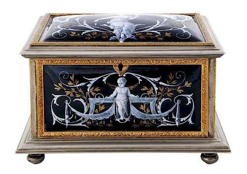 French Bronze Casket with Five Limoges