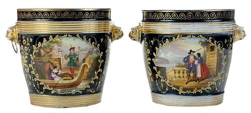 Pair Hand-Painted Porcelain Cache Pots