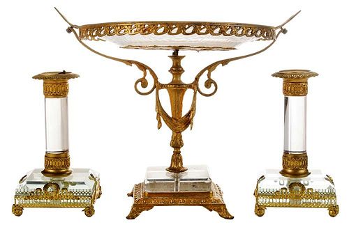 Pair French Gilt-Bronze and Crystal