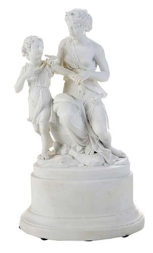 Biscuit Porcelain Figural Group, Woman