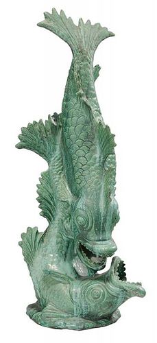 Green-Glazed Ceramic Figure of Two Koi