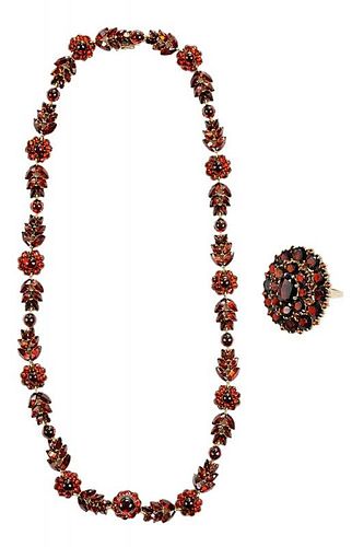 Vintage Garnet Necklace and Ring