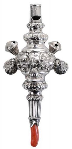English Silver Baby Rattle/Coral