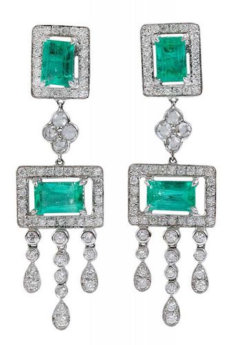 Vintage Style Emerald and Diamond Earrings