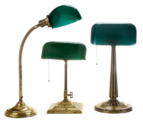 Three Emeralite Bankers' Desk Lamps