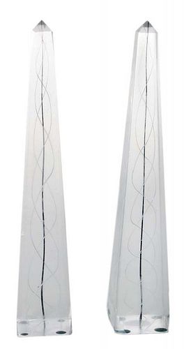 Pair Venetian Glass Obelisks