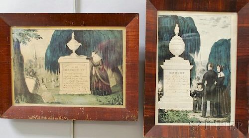 Two Currier 19th Century Memorial Hand-colored Lithographs