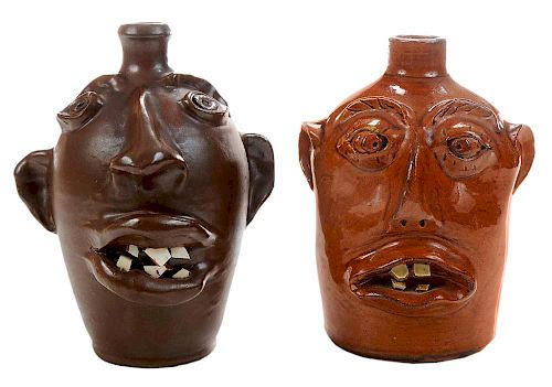 Two Southern Stoneware Face Jugs