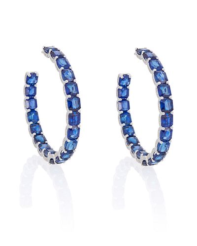 A pair of sapphire and diamond hoop earrings