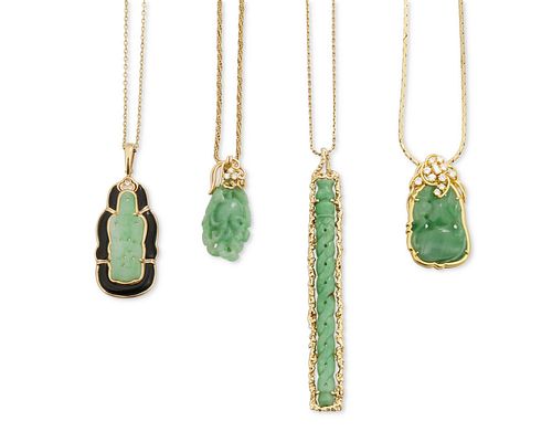 Four jade pendants with chains